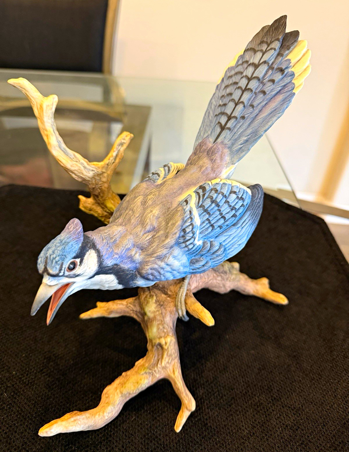 Boehm Porcelain Blue Jay Bird Figurine Sculpture on Branch Base # 40324