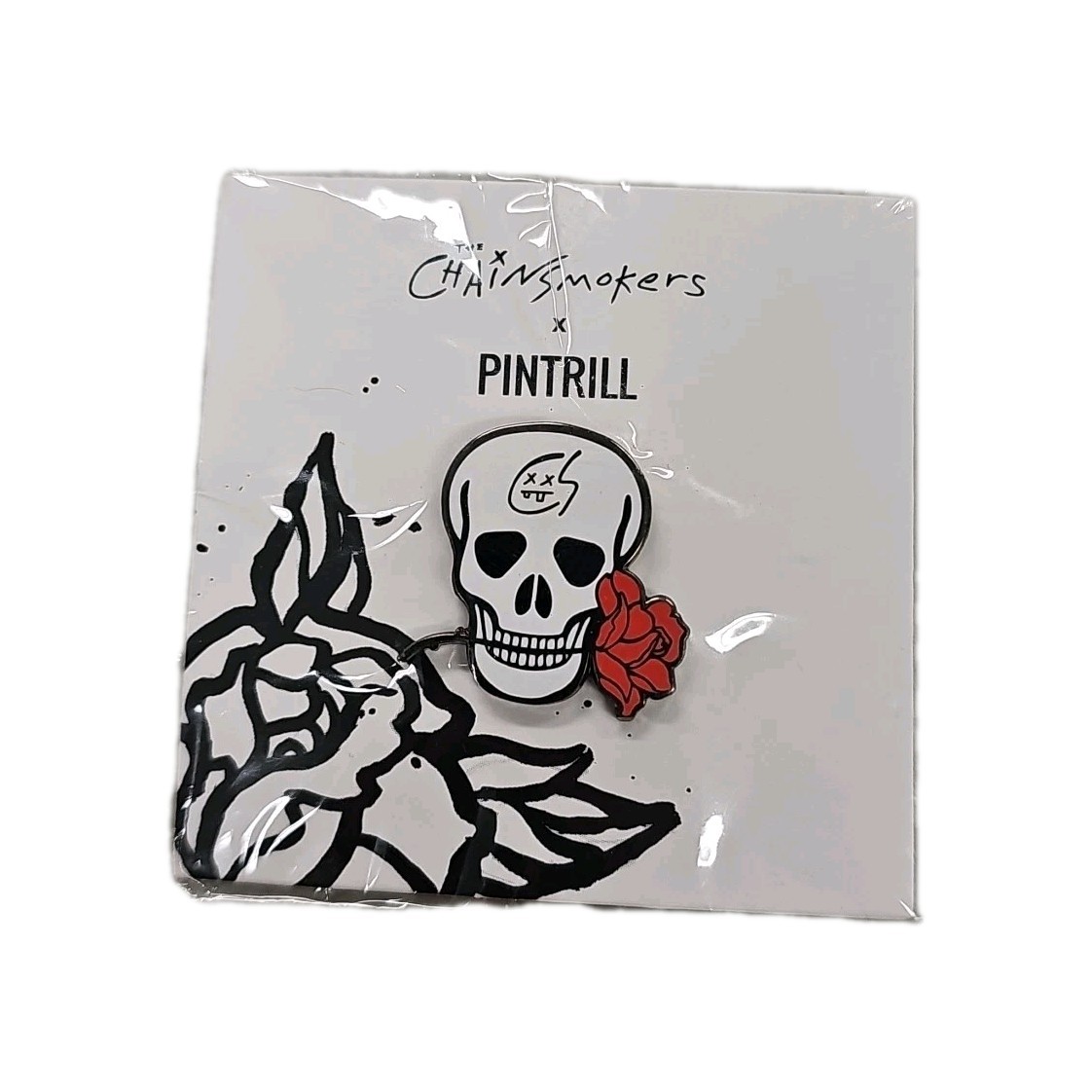⚡RARE⚡ PINTRILL x CHAINSMOKERS SKULL ROSE PIN *BRAND NEW* LIMITED EDITION 🌹