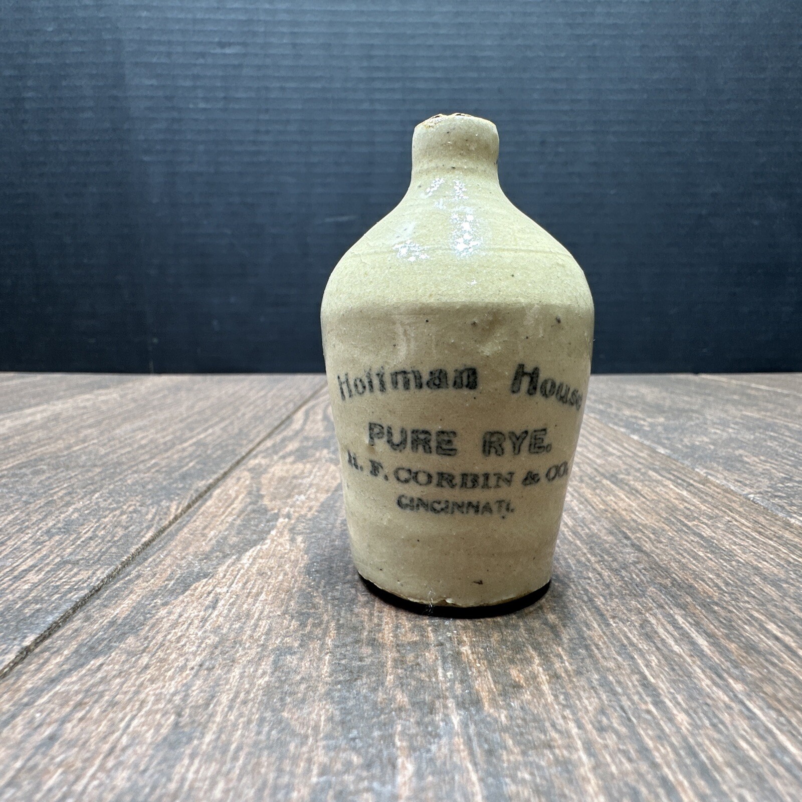 Vintage Stoneware Mini Jug Hoffman House Pure Rye H.F. Corbin & Co Cincinnati OH