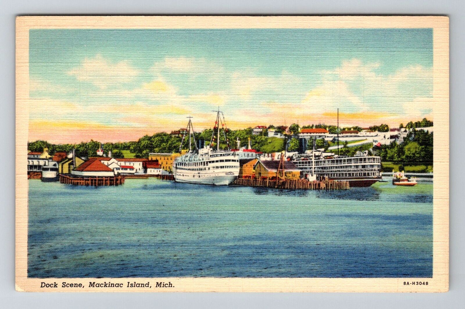 Mackinac Island, MI-Michigan, Dock Scene Antique, Vintage Souvenir Postcard