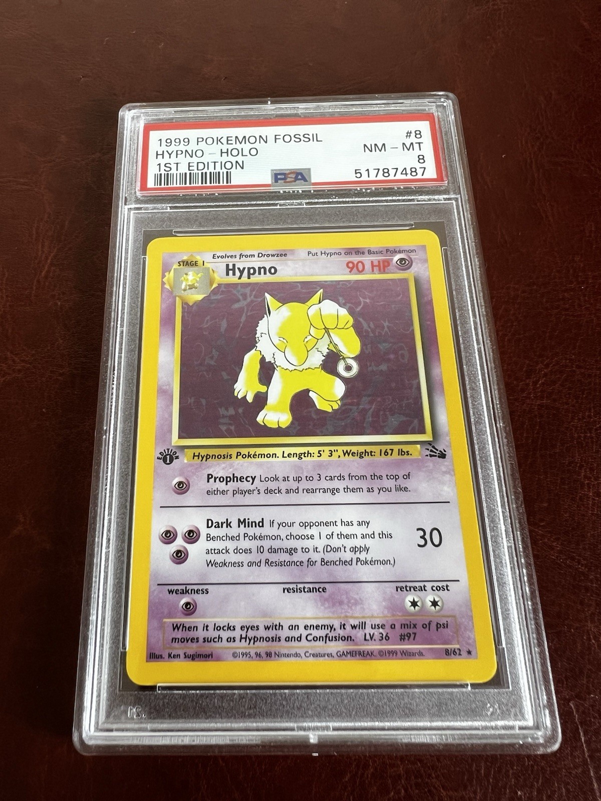 Hypno 8/62 (PSA 8) - 1st Edition Fossil (First) - 1999 Pokemon Holo - NM-MINT