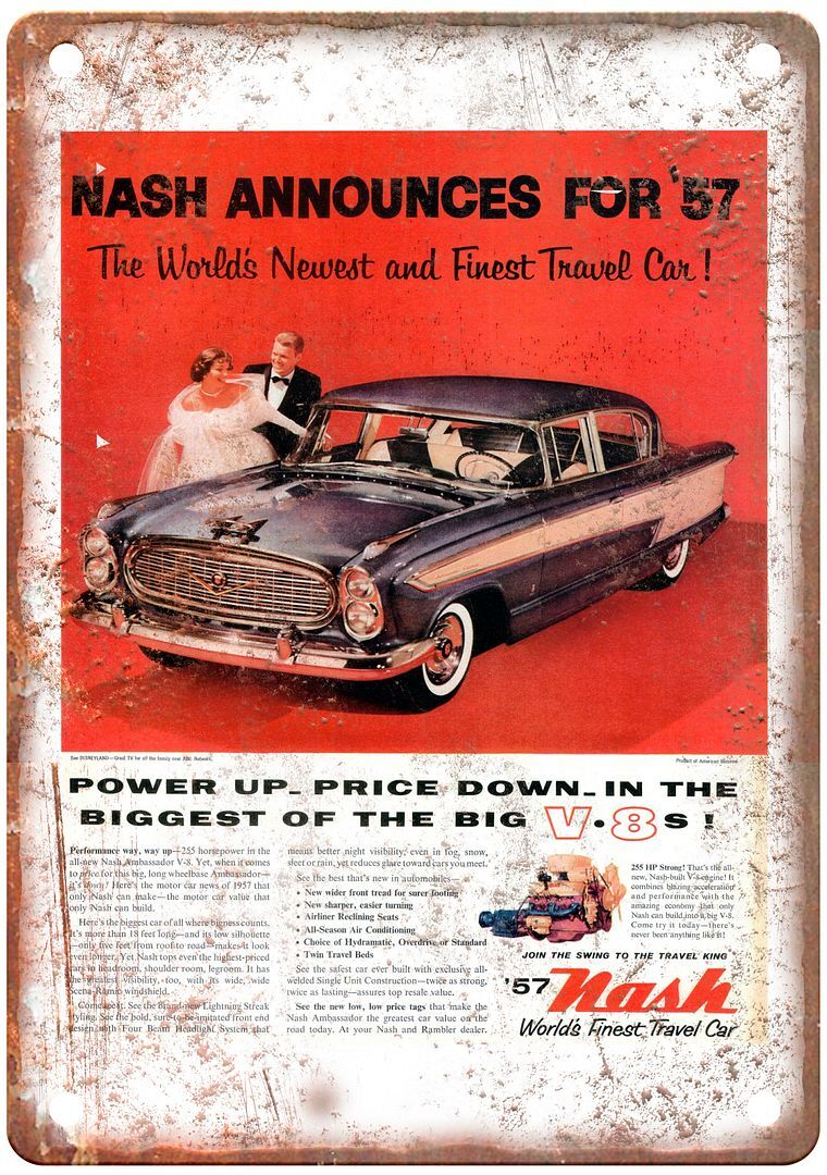 Vintage 1957 Nash Automobile Ad Retro Look Reproduction Metal Sign A3718