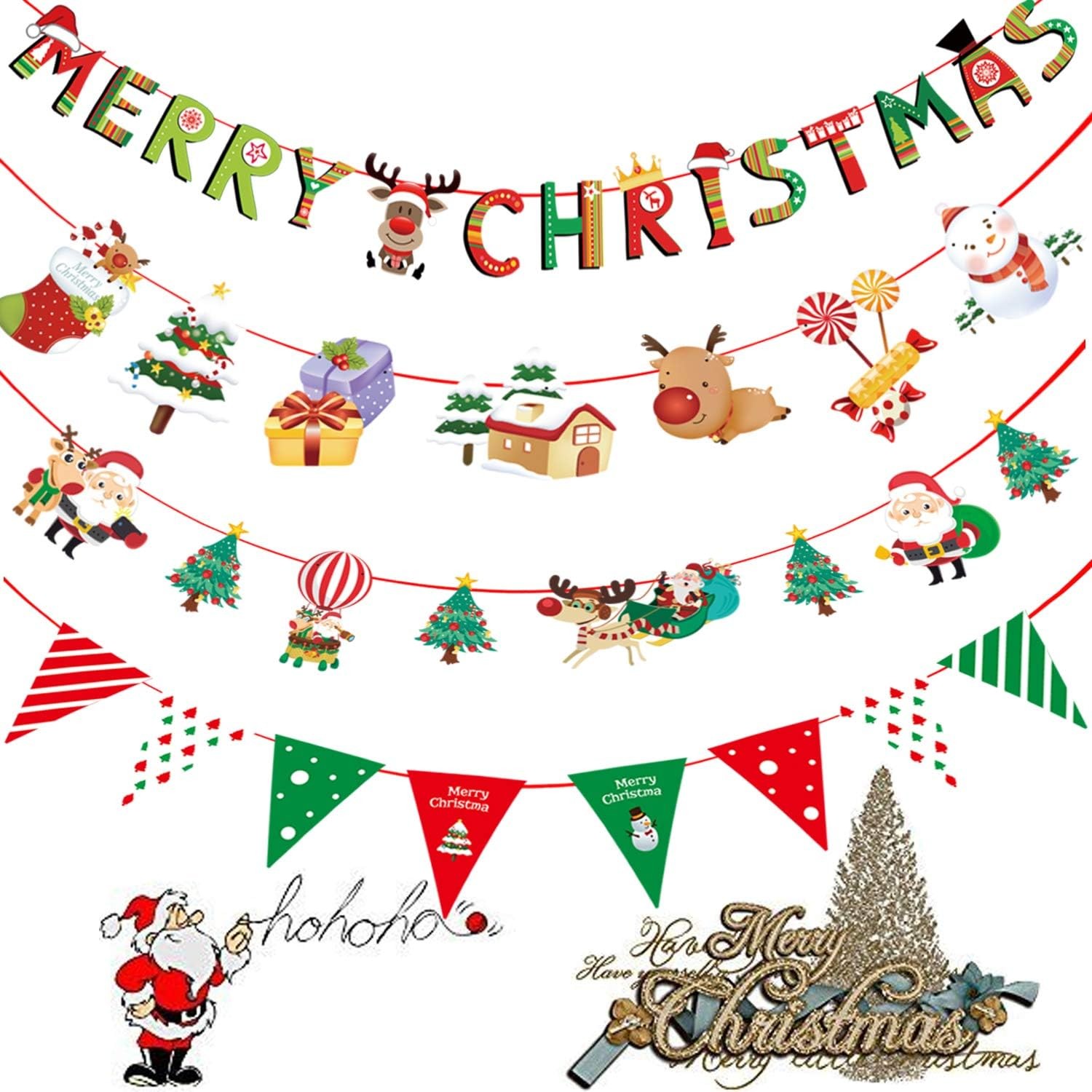 Merry Christmas Banner Set, 10ft Red Glittery Chirstmas Banner for Holiday Party