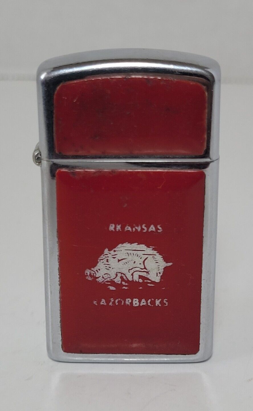 Vintage Zippo Slim Cigarette Lighter Arkansas Razorbacks
