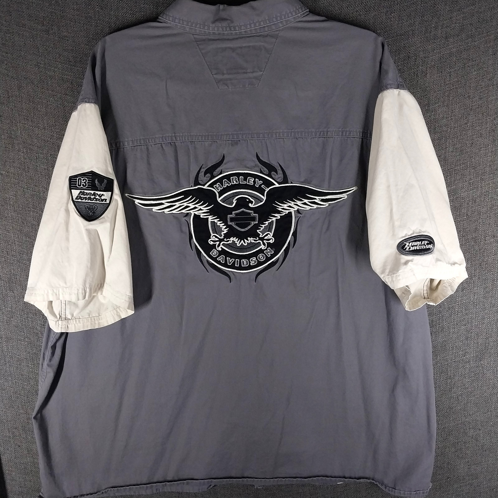 VTG Harley-Davidson Mechanic Patch Shirt Men\'s 2XL Button Up Double Sided Eagle VTG Harley-Davidson Mechanic Patch Shirt Men\'s 2XL Button Up Double Sided Eagle