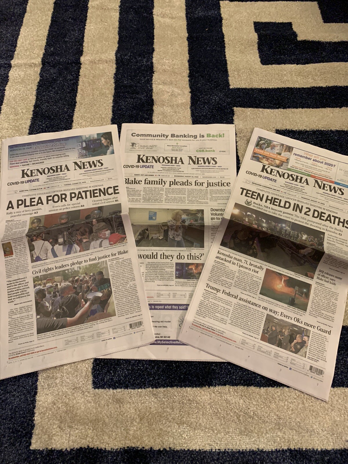 Kyle Rittenhouse Newspapers (x3) Kenosha News Wisconsin Jacob Blake Trump