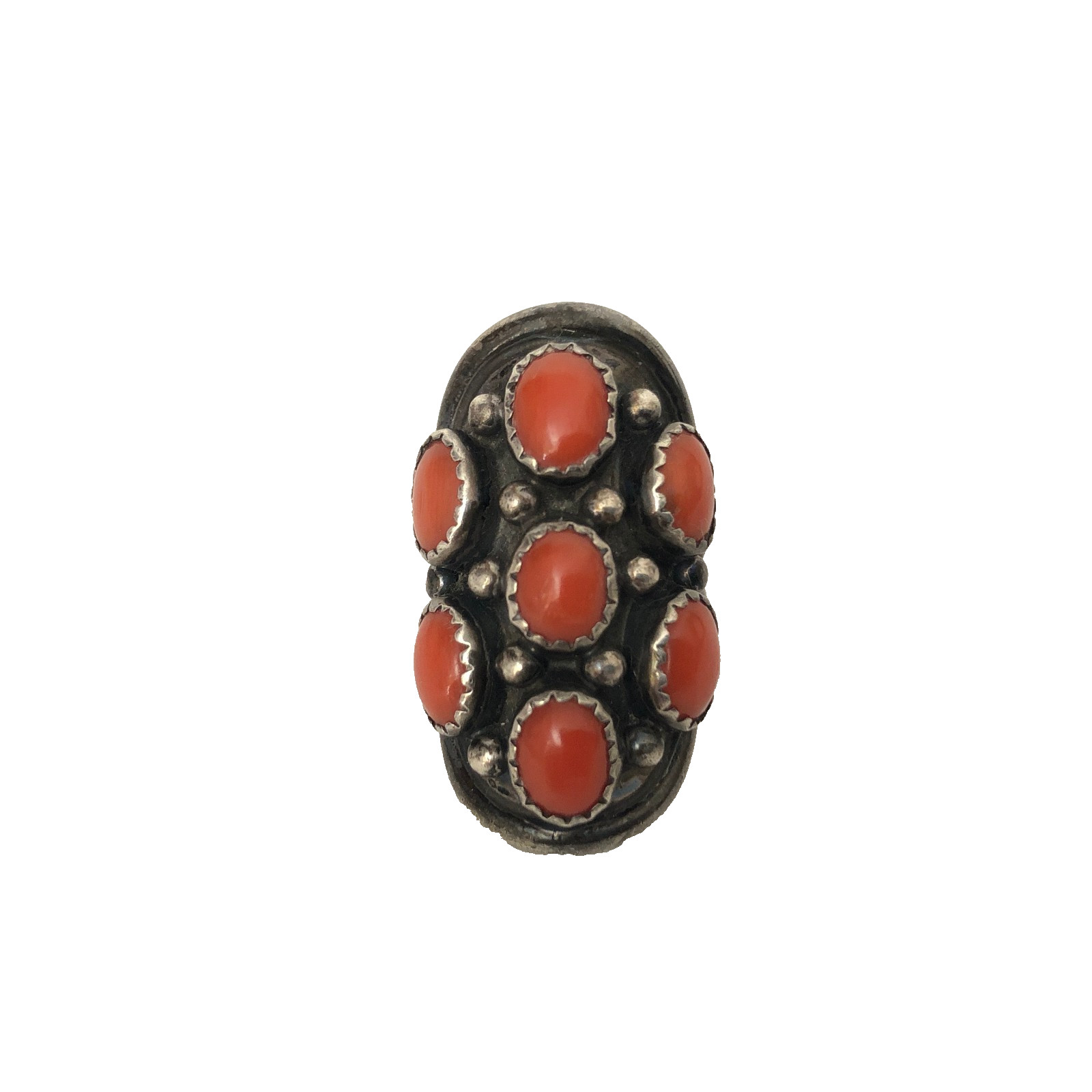 Navajo Vintage Coral Snake Eye Nakai Shield Ring Sz 5 Southwestern Estate Find