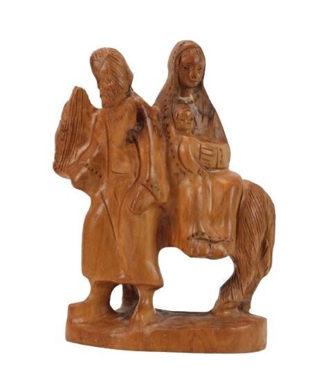 Vintage  6.75” Flight Hand Carved Wood Figurine Holy Family
