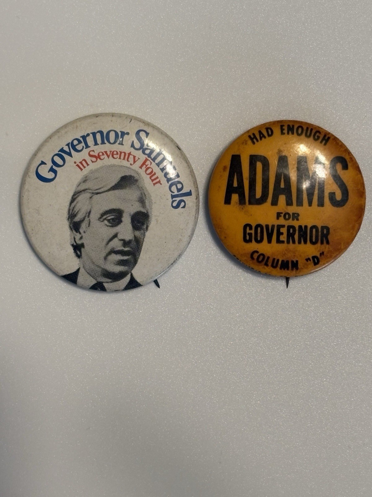 1966 & 1974 NY Governor Campaign Buttons Paul Adams Howard Samuels Lot