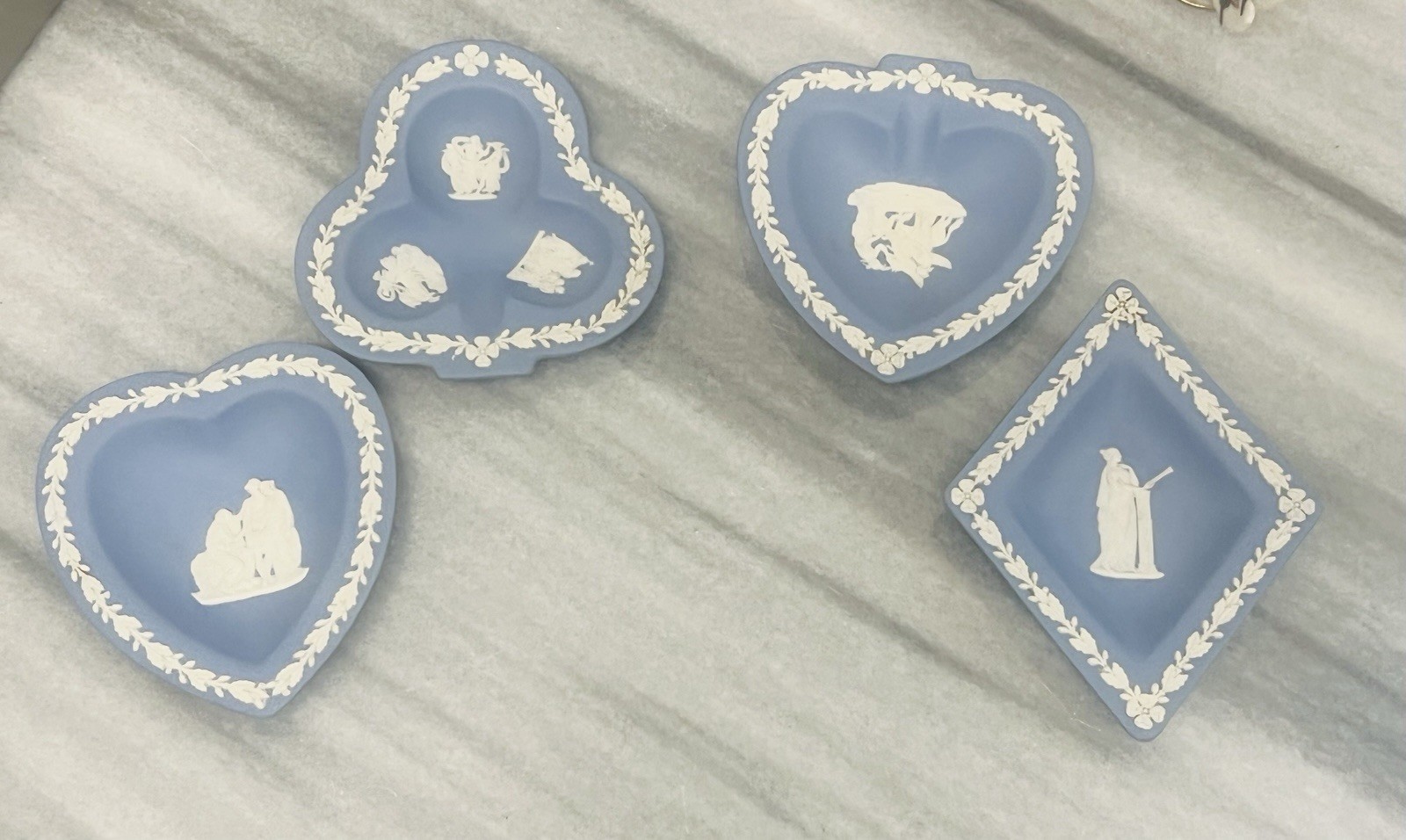 Vintage Wedgwood pale blue jasperware pin dishes Playing Card Suite Greek Roman