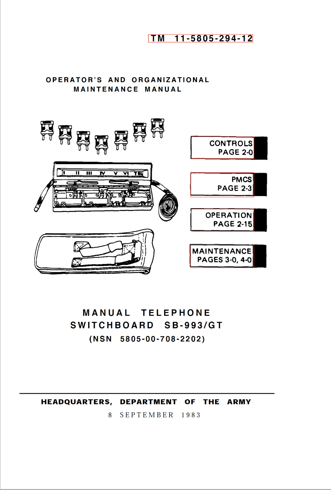 58 Page TM 11-5805-294-12 Operator MANUAL TELEPHONE SWITCHBOARD SB-993/GT on CD
