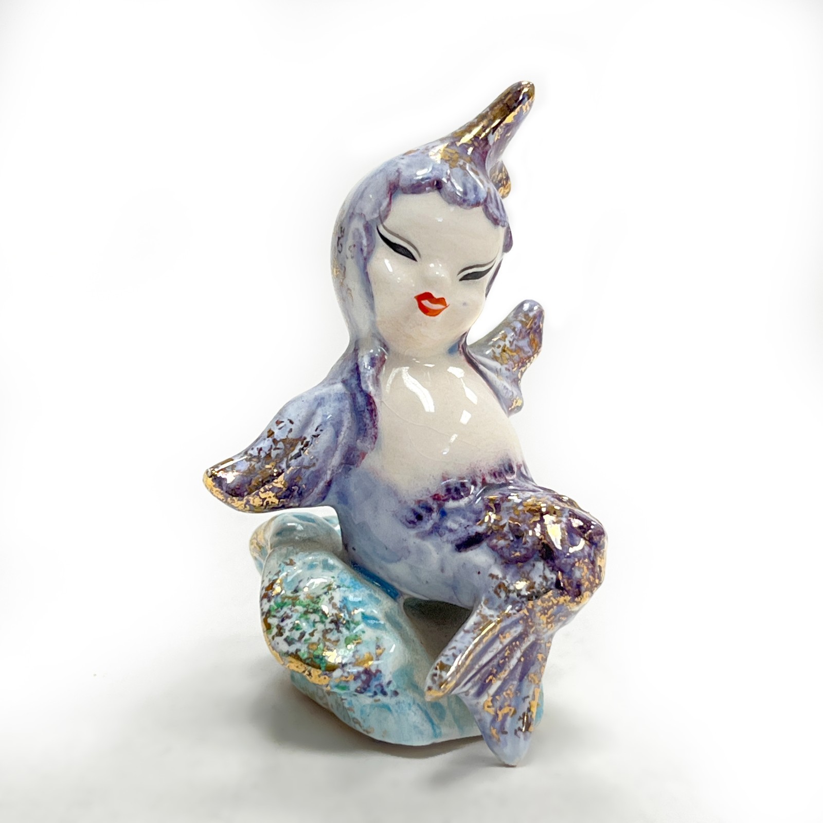 1958 Baby Mermaid Figurine Porcelain Gold Accents 3