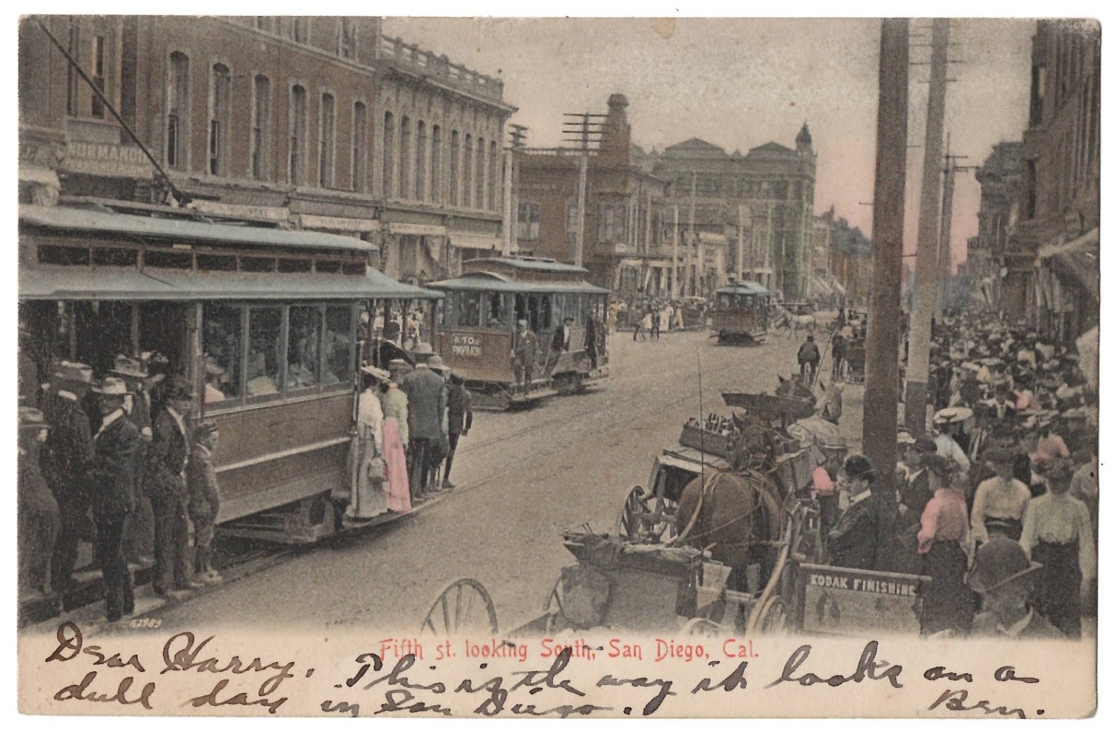 1906 San Diego, California - Fifth Street Railroad Trolleys - Vintage Postcard 1906 San Diego, California - Fifth Street Railroad Trolleys - Vintage Postcard