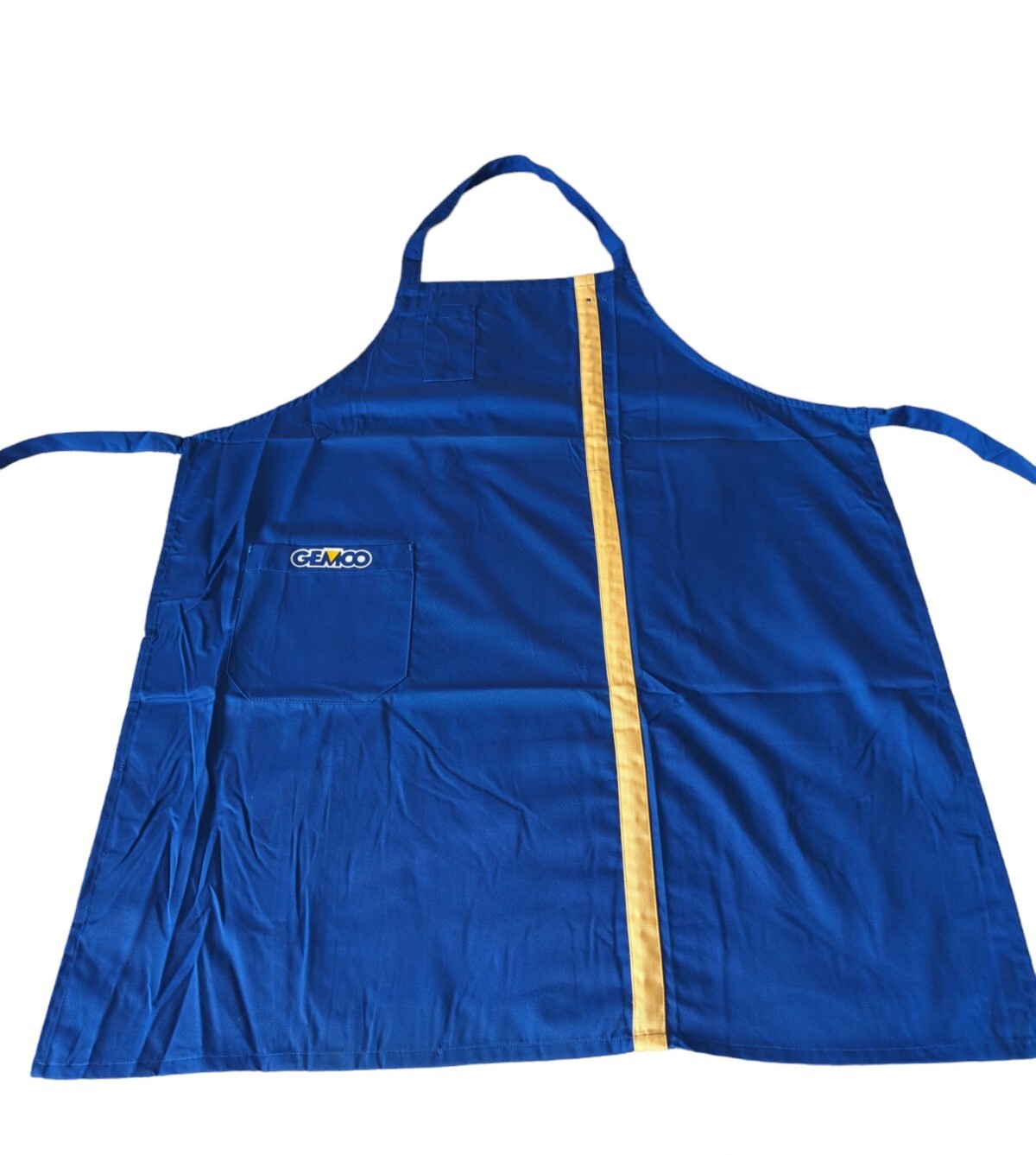 GEMCO Store Uniform Apron 1980s Blue Yellow Stripe Adjustable Neck NEW Old Stock