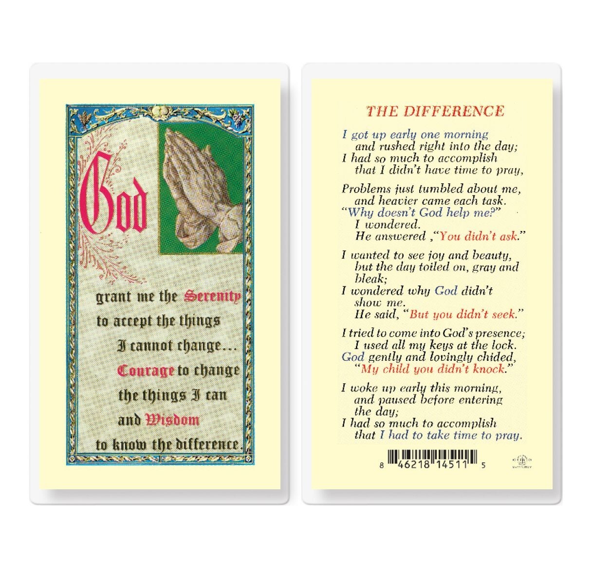 The Difference with Serenity Laminated Holy Card  - E24-754