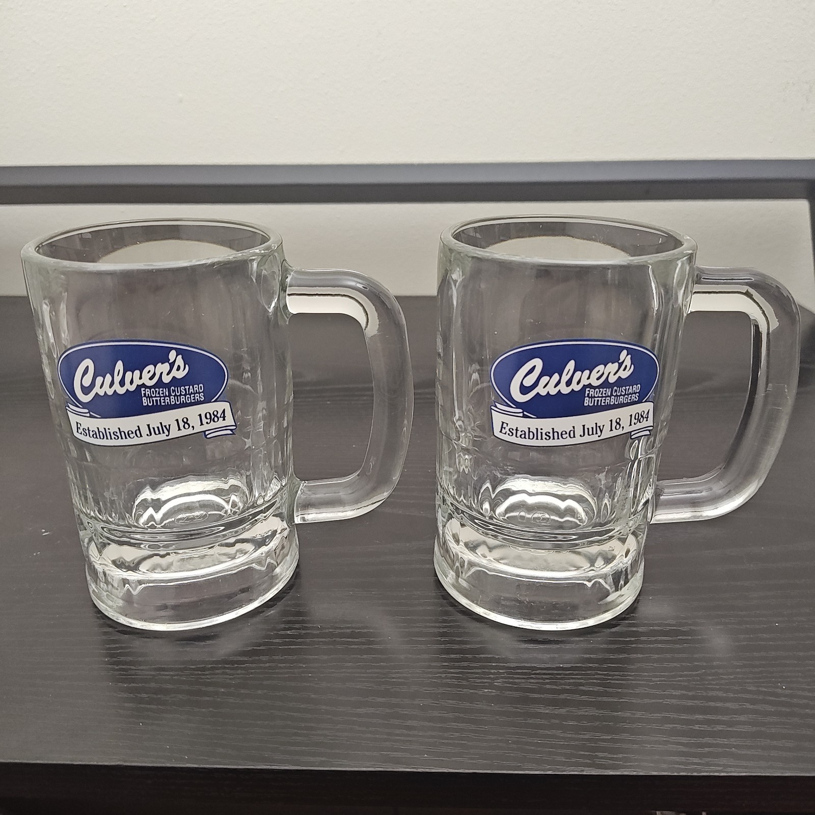 Pair Culvers Frozen Custard Butter Burgers 1984 Heavy Glass Root Beer Mug Glass Pair Culvers Frozen Custard Butter Burgers 1984 Heavy Glass Root Beer Mug Glass