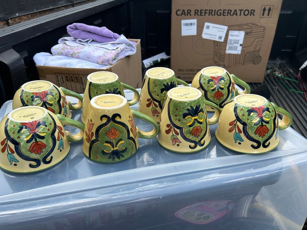 Set of 8 Hand-Painted Mexican Talavera-Style Ceramic Mugs