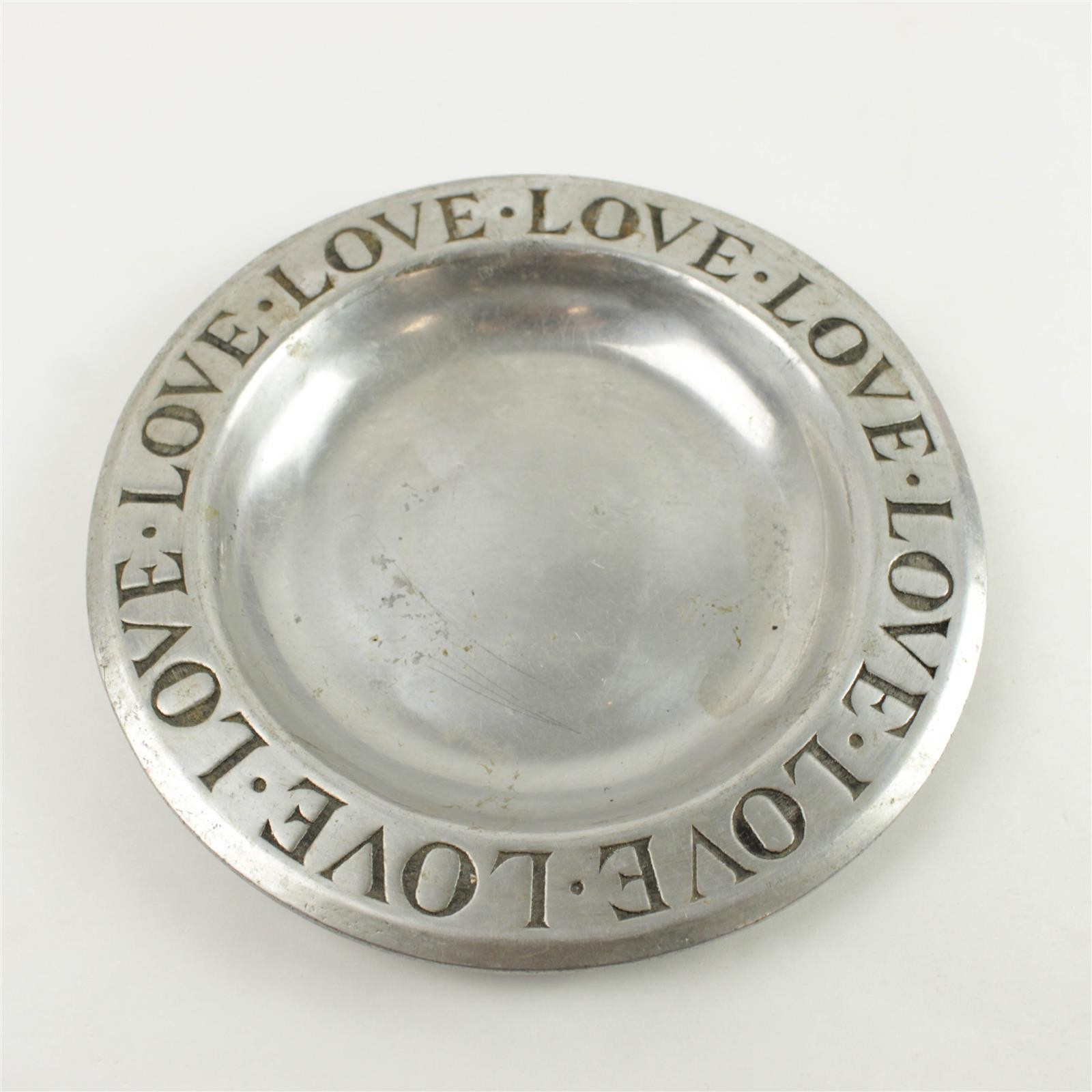 Vintage RWP Wilton Columbia LOVE Engraved Cast Metal Dish Tray Plate