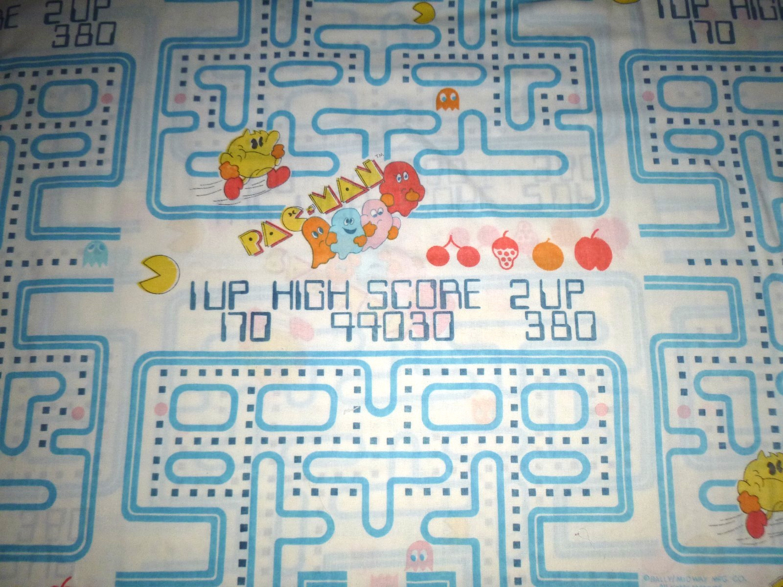 Vtg 80s Dan River Dantrel Twin Flat Sheet PAC-MAN Motif Muslin