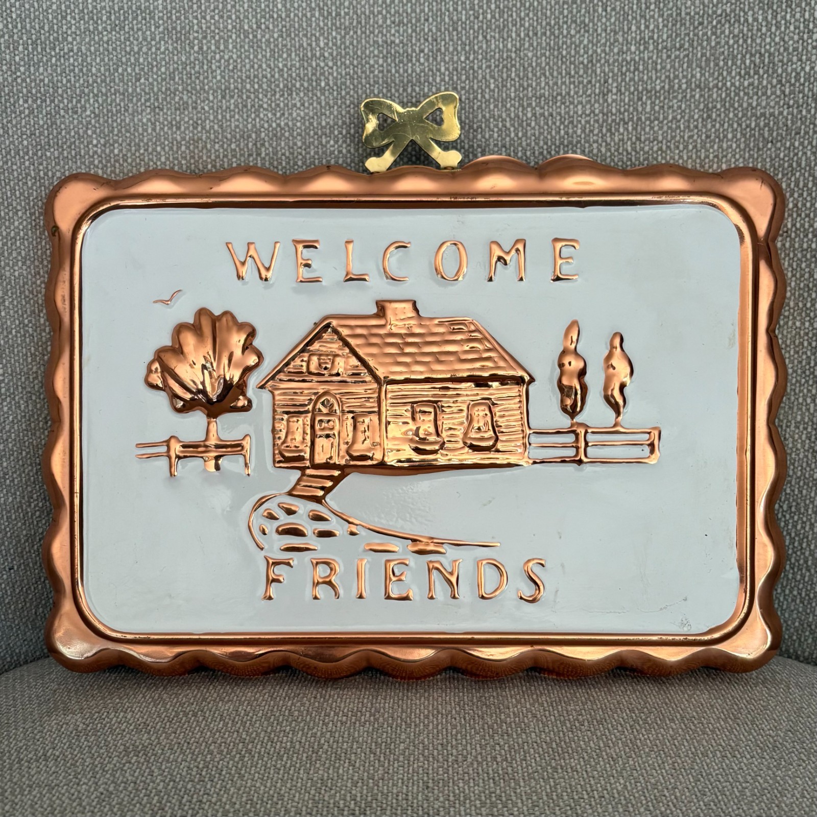 Vtg Himark Copper Shoppe Mold Welcome Friends Hanging Bow Fall Wall Art