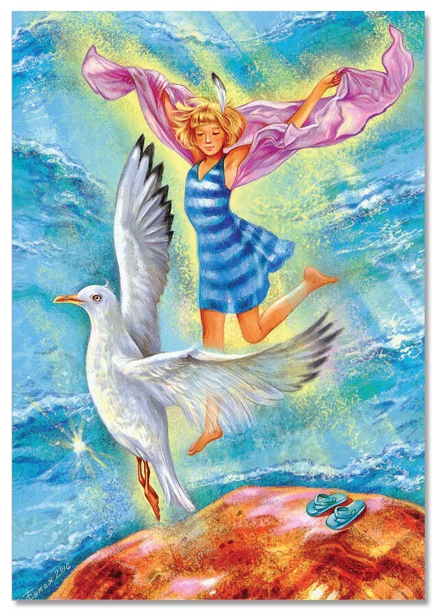 PRETTY YOUNG GIRL Flight Flight over the ocean Bird ART Russian NEW Postcard PRETTY YOUNG GIRL Flight Flight over the ocean Bird ART Russian NEW Postcard
