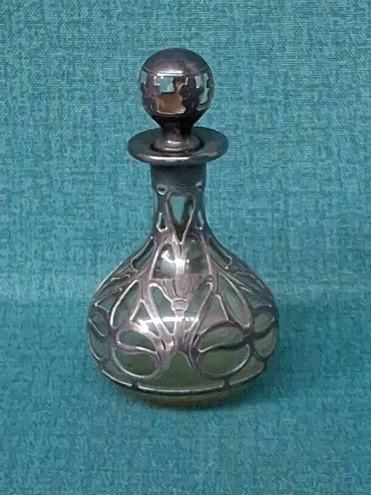 Antique Gorham Sterling Overlay Perfume Bottle, ca 1871 ~ Art Nouveau 4.25\ Antique Gorham Sterling Overlay Perfume Bottle, ca 1871 ~ Art Nouveau 4.25\