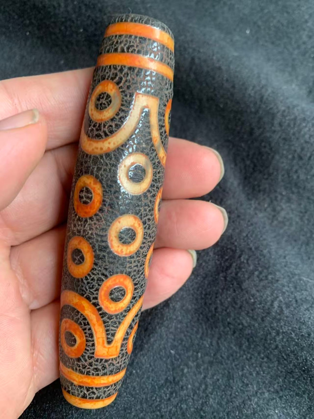 Wonderful Large Rare Tibetan Old Dragon Vein Agate Dzi *21Eyed* Bead 