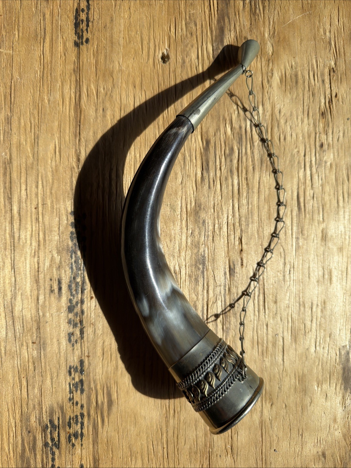 Vintage Ornate Drinking Horn With Chain