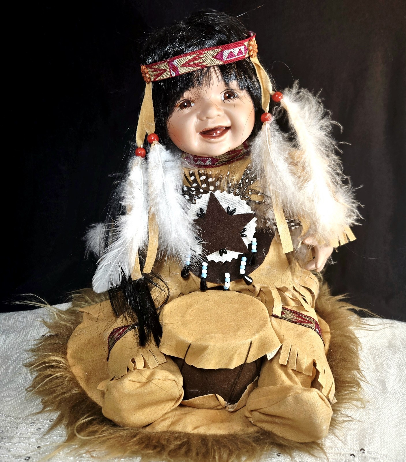 Cathay Collection Porcelain Native American Doll Jazmin 48/5000 COA Drum Blanket