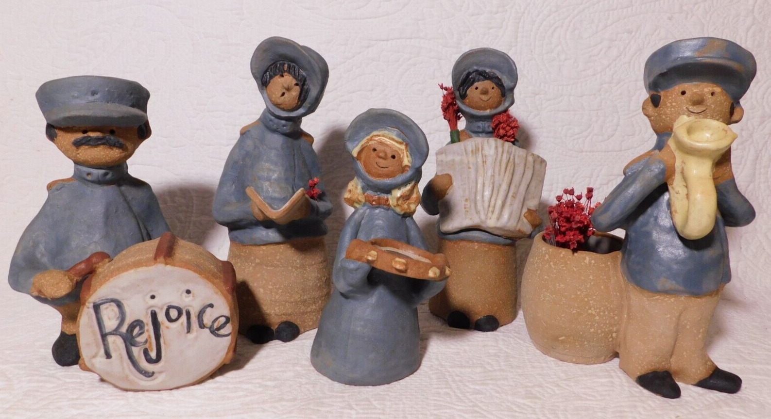 5 Vintage Metlox Poppets by Poppytrail CHRISTMAS CAROLERS Choir Pottery Figurine
