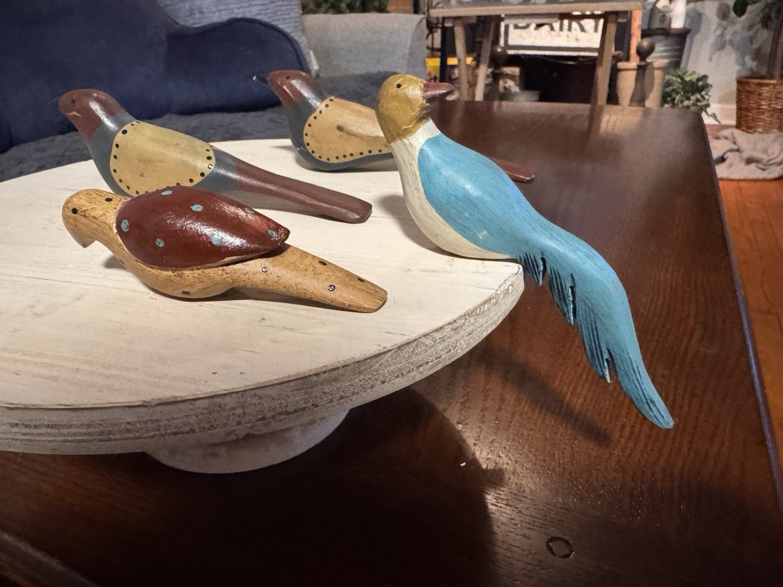 VTG Artisan Made Lot Of 4 Wooden Folk Art Birds Hand-Painted Dowel Prepped 7”
