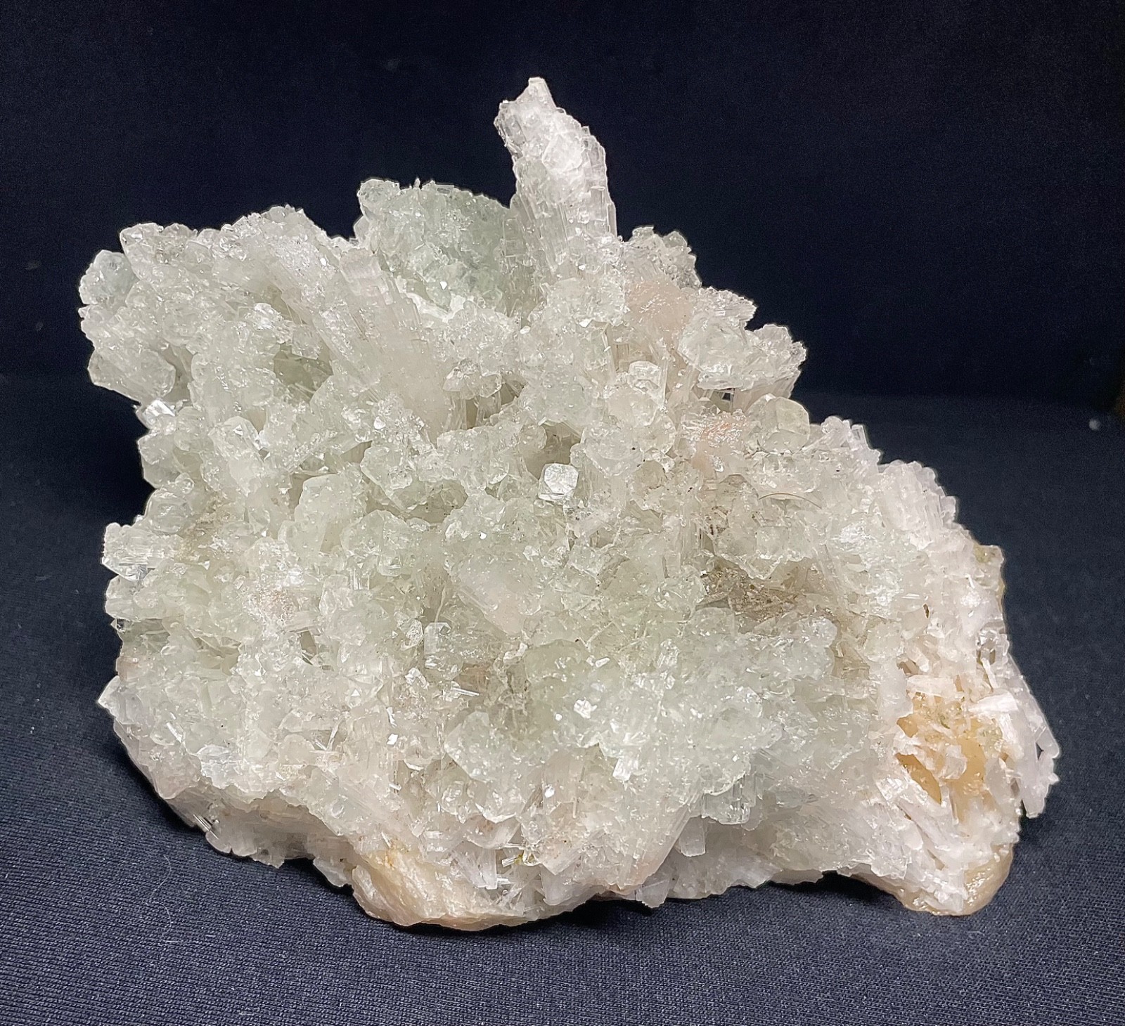 710g Natural Apophyllite crystal w/ calcite stone 12x15x6.5 cm