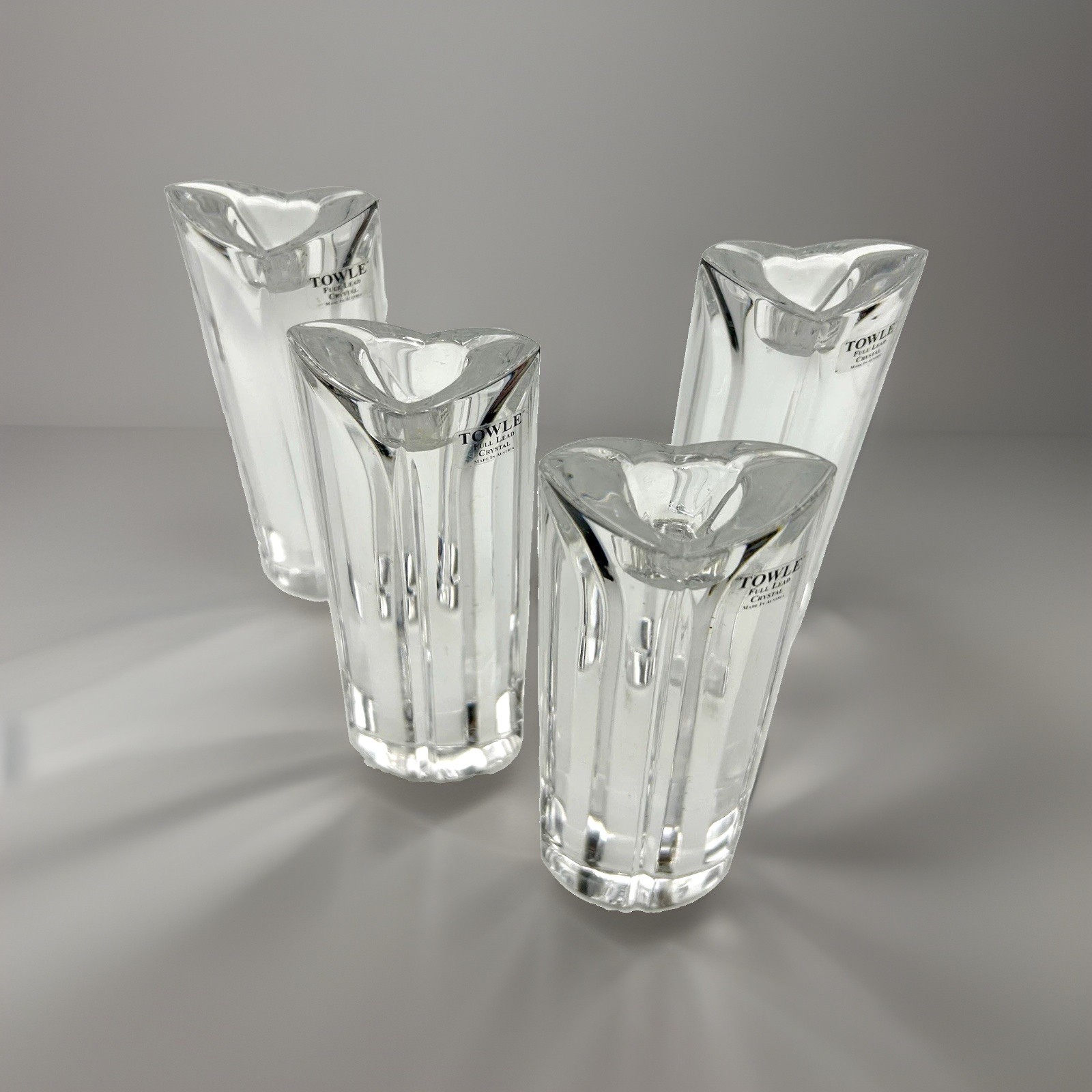 Vtg Towle Full Lead Crystal Candle Holders Set of 4 Heavy Art Deco Austria 6in