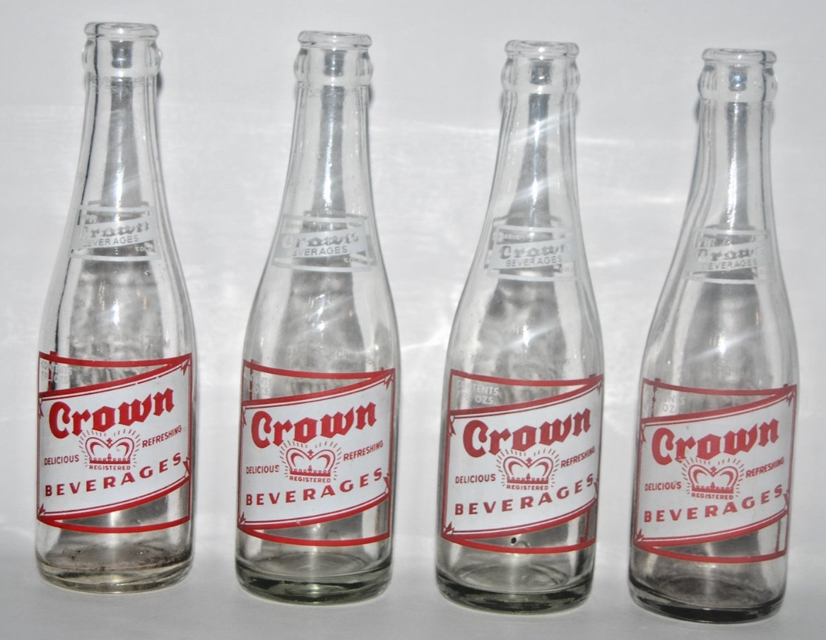 Lot of 4 Vintage Crown Beverages Erie PA Soda Bottles - 1934, 1938, 1945 WWII AC Lot of 4 Vintage Crown Beverages Erie PA Soda Bottles - 1934, 1938, 1945 WWII AC