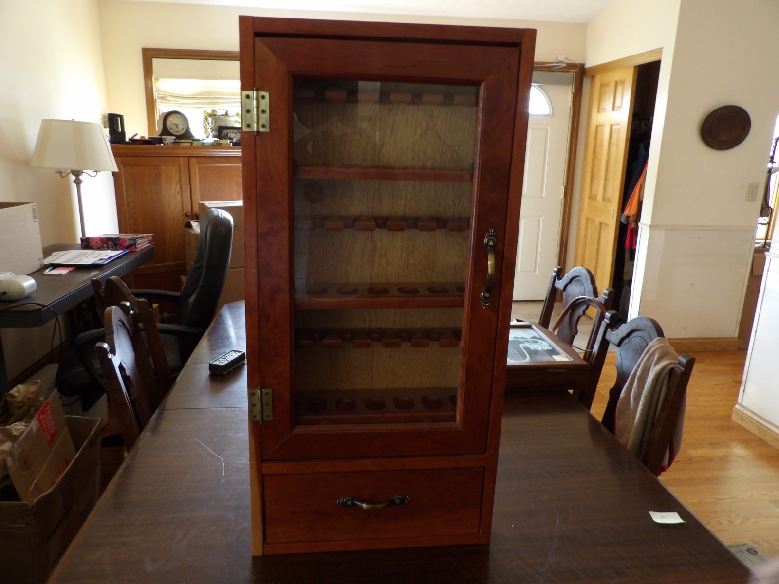 Home Made by Hand 21 Pipe Display Cabinet Cherry Wood Wall Cabinet with Drawer
