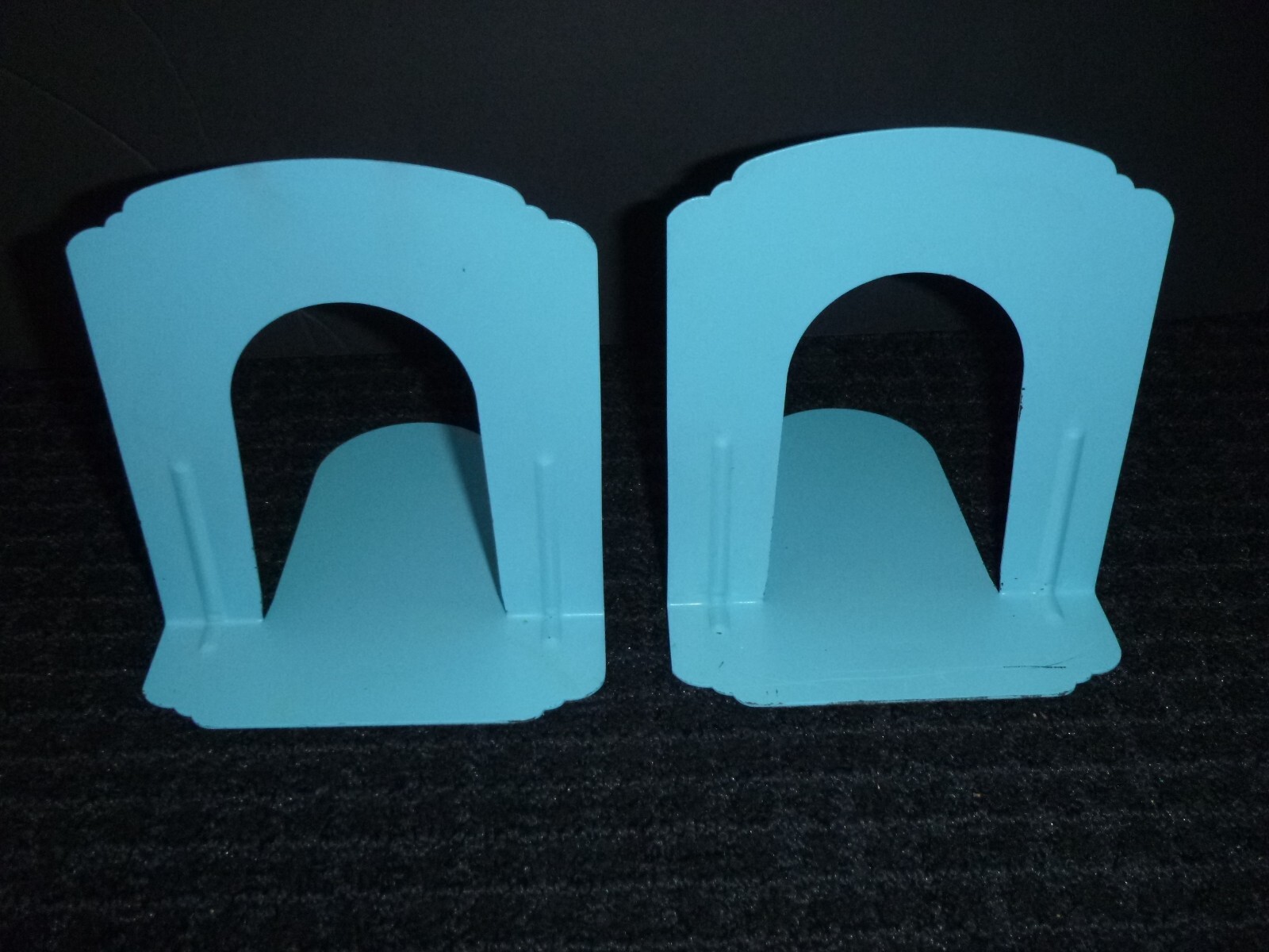 Pr Vtg Demco Art Deco Style Metal Bookends Robin\'s Egg BLue 5.5\