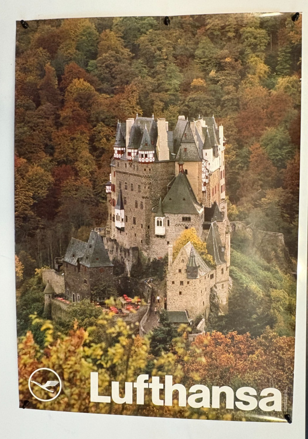 Lufthansa Airways Germany Eltz Castle 1974 Advertising Travel Poster-33x23.5”
