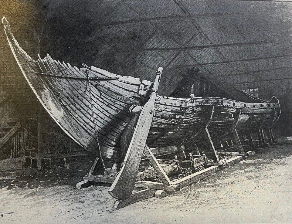 1905 Viking Ship Found at Oseberg Norway illustrated