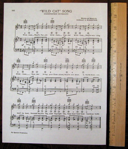 NORTHWESTERN UNIVERSITY Original Vintage Fight Song Sheet c1938 \