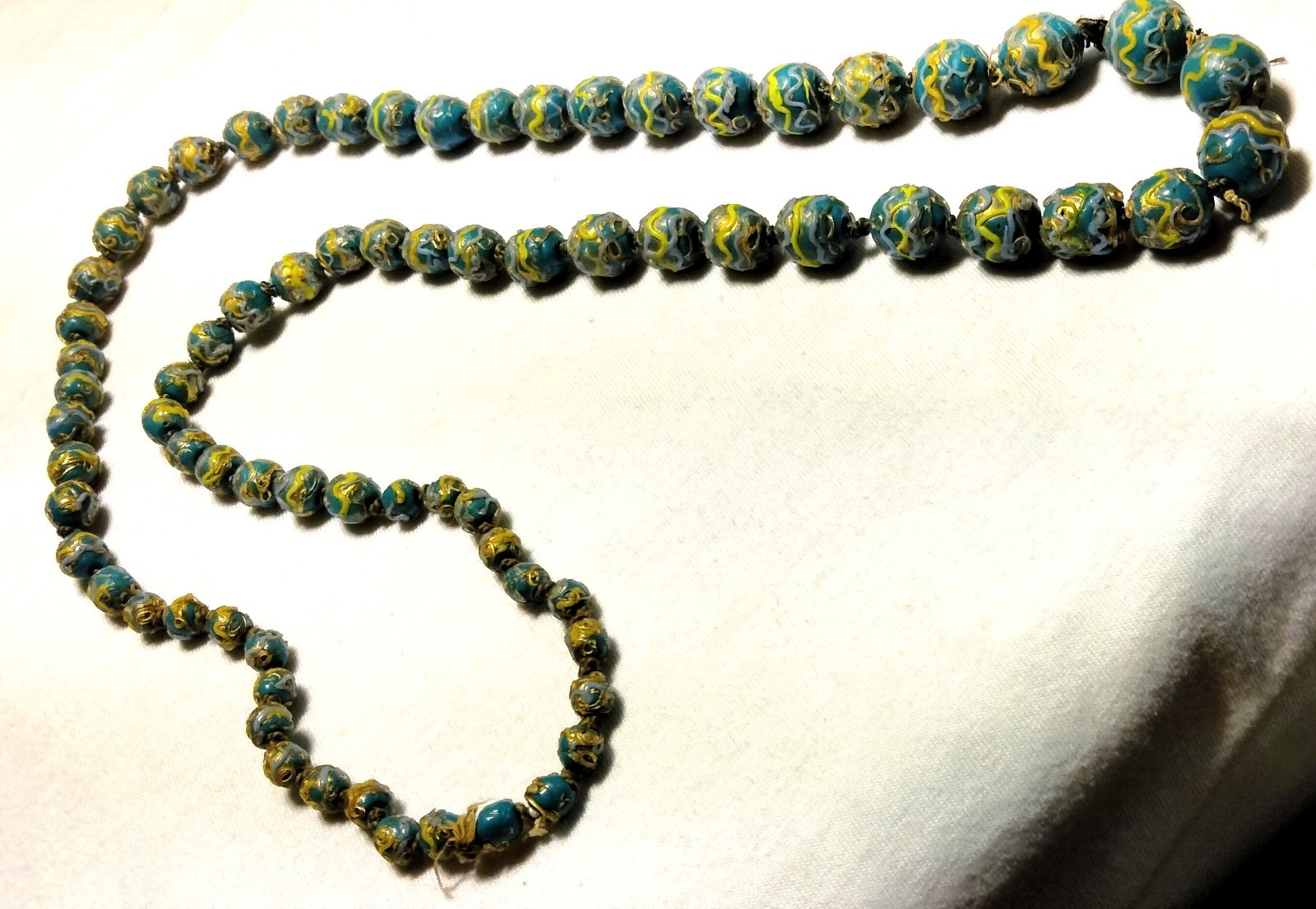 Antique Venetian Fancy Glass Turquoise Beads Beaded Necklace