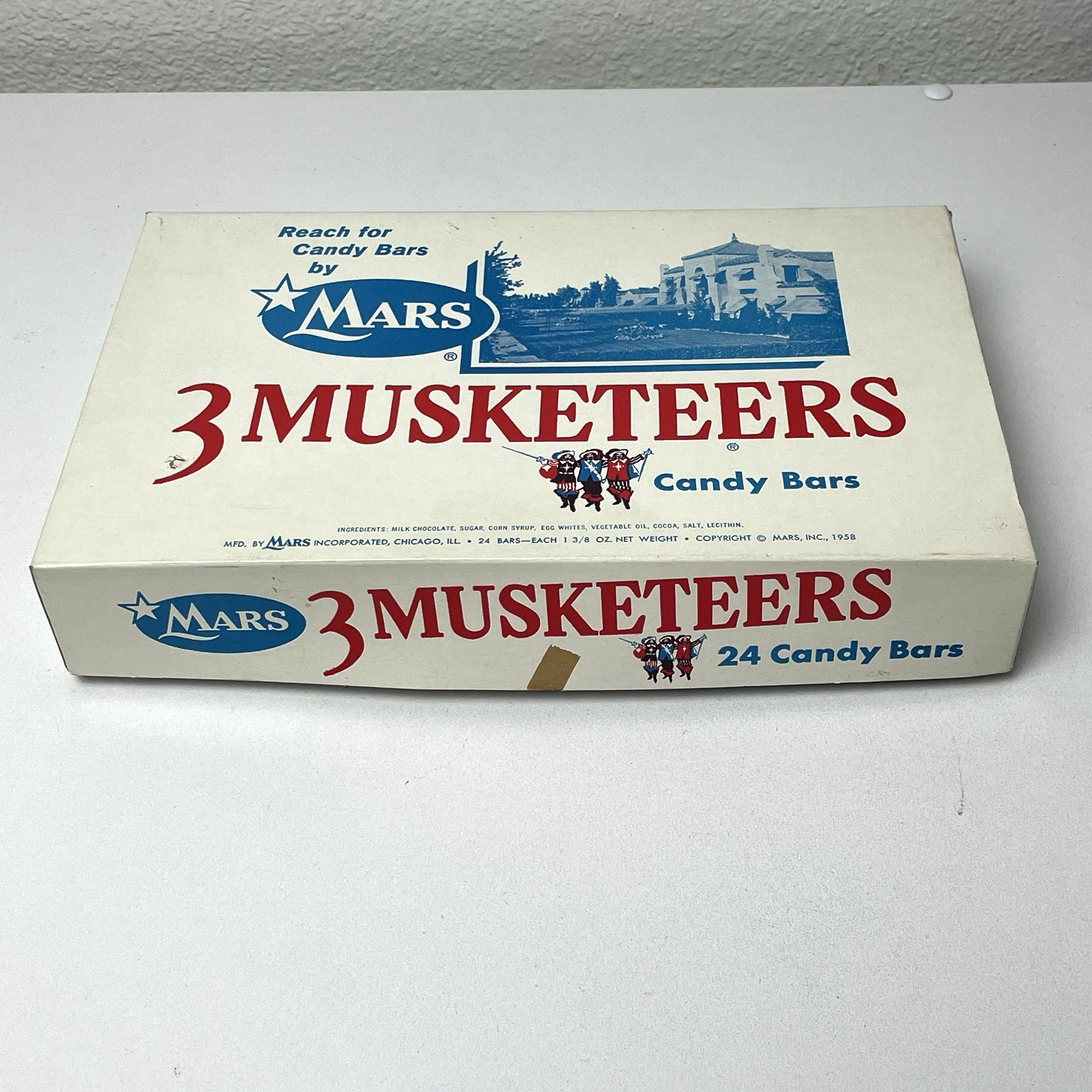Vintage 1958 Mars 3 Musketeers Candy Bar Display Box 24 Count Advertising