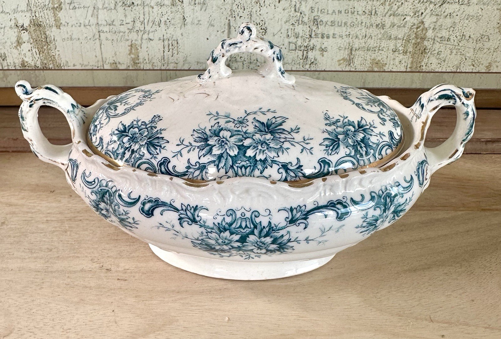 Antique Kendal Teal Blue Transferware Lidded Tureen, Keeling & Co,England, Mint 