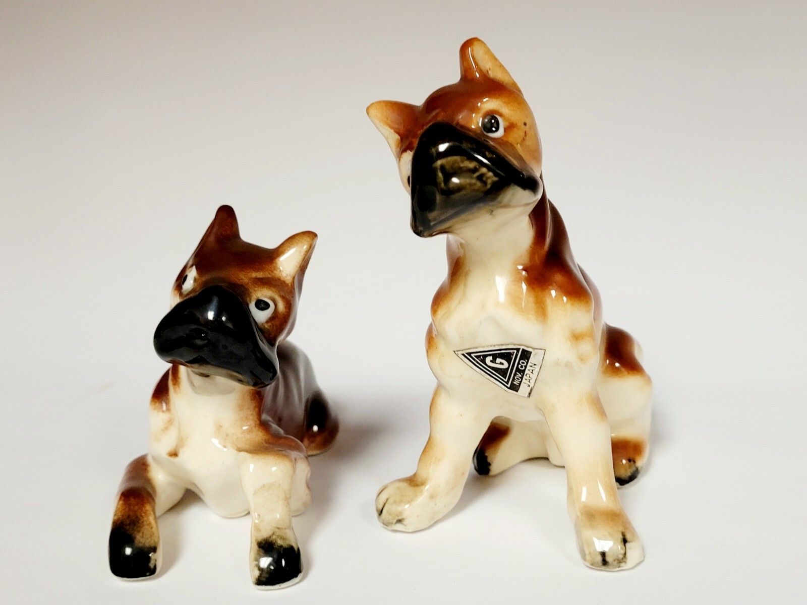 Vtg Boxer Puppy Dog Figurines Porcelain Airbrushed Hand Painted Salt &Pepper  