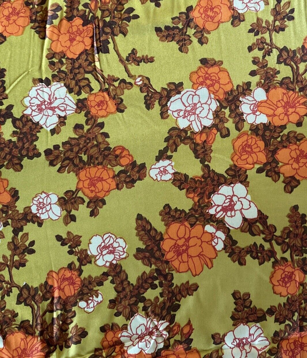 50s Vintage Exquisite Silk Floral Fabric W35”xL3.3Yd Orange Brown Beige Marigold