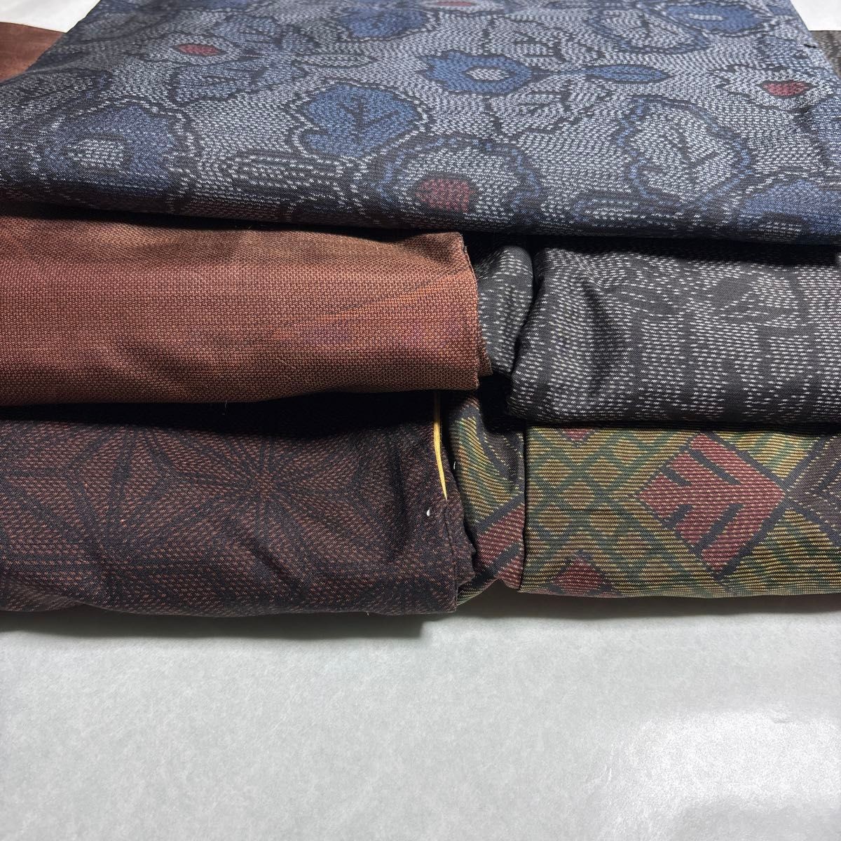 Lot of 5 Japanese Vtg Kimonos Oshima for Upcycle Various Pattern/Size/Material