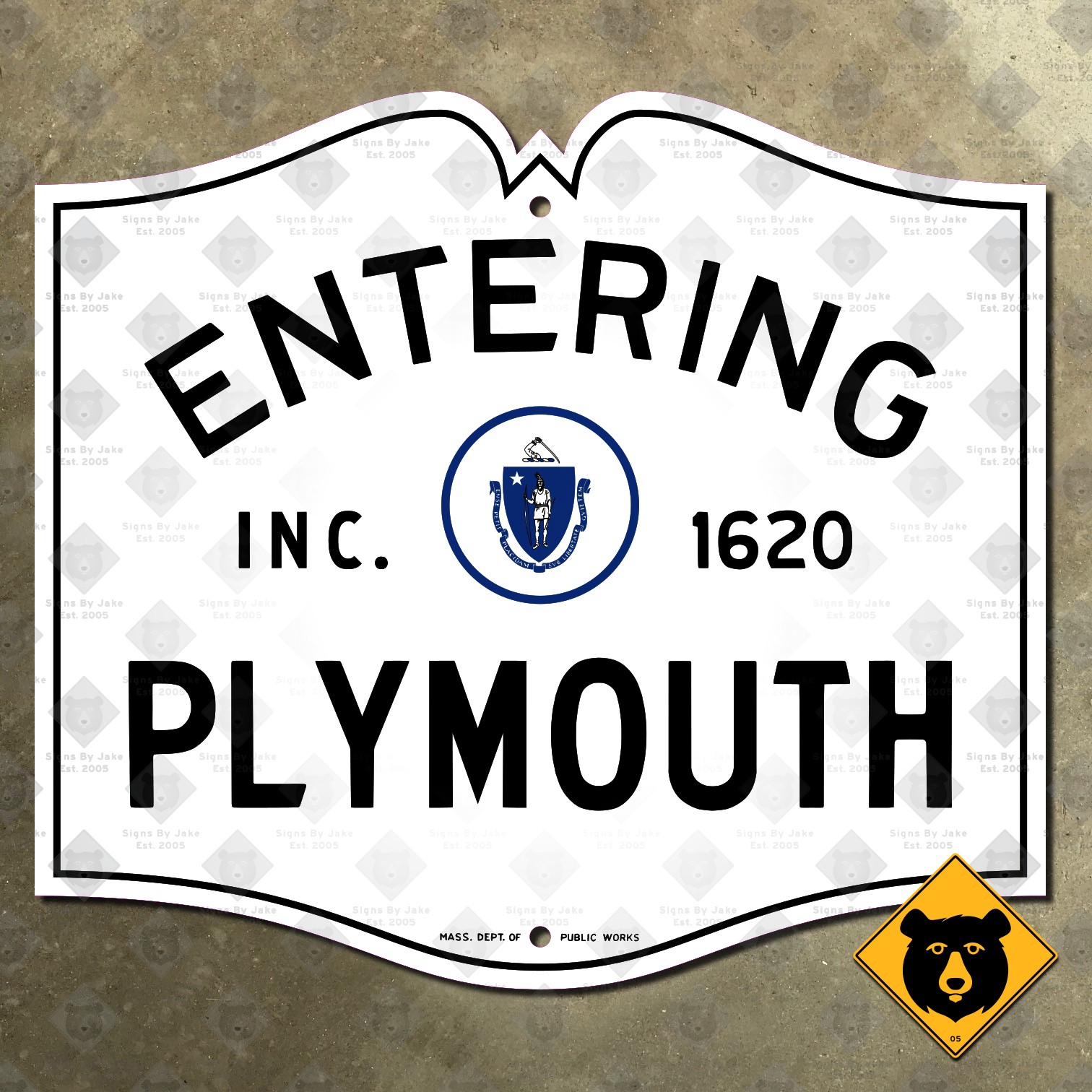 Entering Plymouth Massachusetts city limit highway marker road sign 1950 18x16