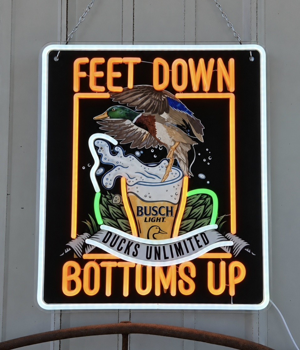 Busch Light Ducks Unlimited LED Neon Sign Feet Down Bottoms Up Duck Hunting