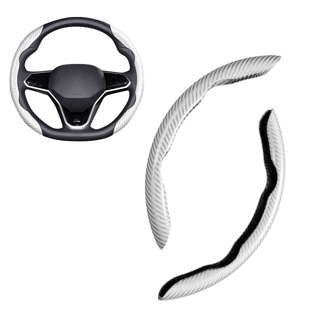 WHITE UNIVERSAL SEGMENTED ANTI-SLIP CARBON FIBER HARD CAR STEERING WHEEL COVER A