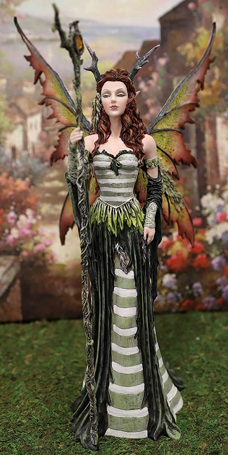 Ebros Greenwoman Dryad Fairy with Merlin\'s Staff Statue 19\