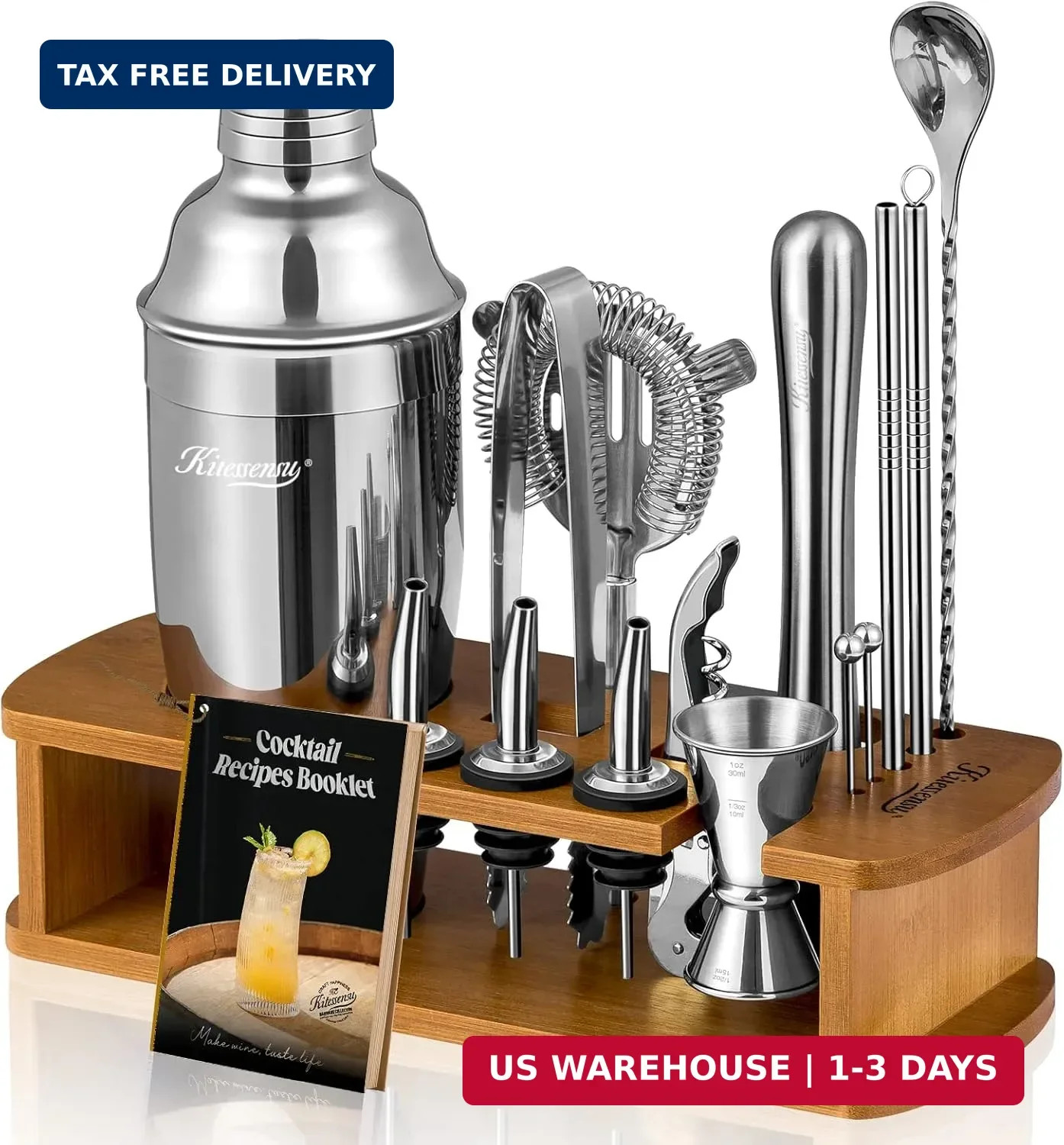 KITESSENSU Cocktail Shaker Set Bartender Kit with Stand | Bar Set Drink Mixer Se KITESSENSU Cocktail Shaker Set Bartender Kit with Stand | Bar Set Drink Mixer Se
